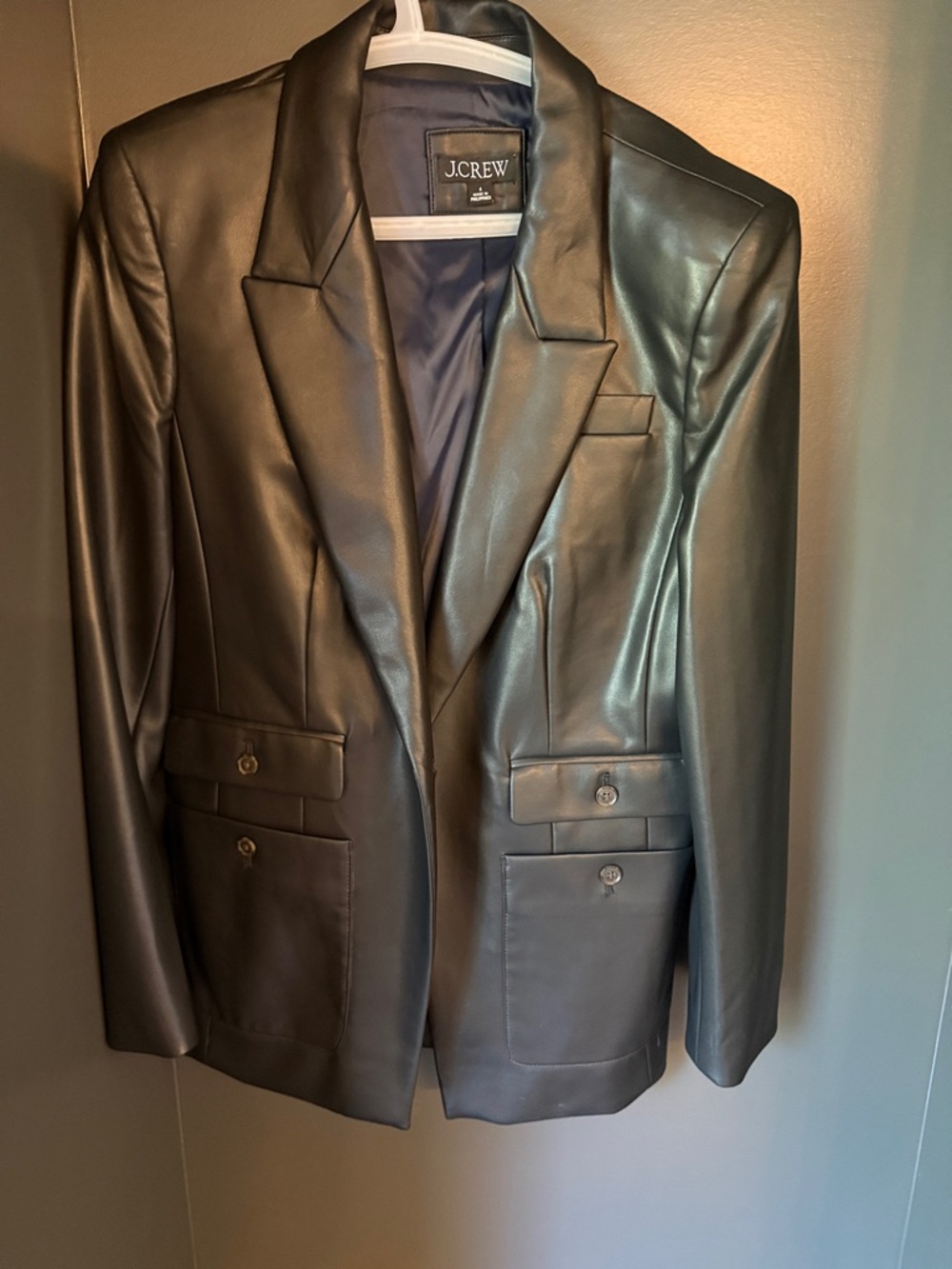 J. Crew Black Faux Leather Tailored Blazer